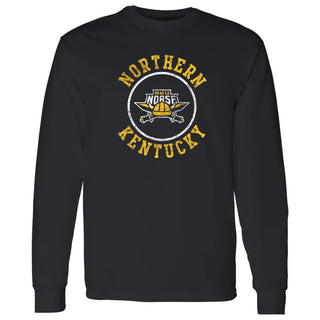 Northern Kentucky University Norse Distressed Circle Logo Long Sleeve T Shirt - Black