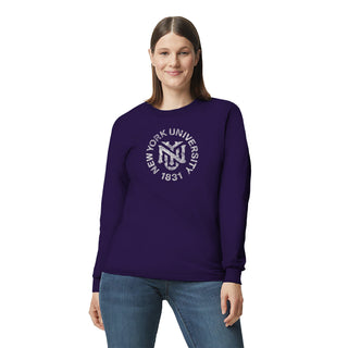 NYU Violets Distressed Circle Logo Long Sleeve - Purple