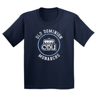 Old Dominion University Monarchs Distressed Circle Logo Heavy Cotton Youth T Shirt - Navy