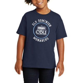 Old Dominion University Monarchs Distressed Circle Logo Heavy Cotton Youth T Shirt - Navy