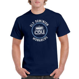 Old Dominion University Monarchs Distressed Circle Logo Basic Cotton Short Sleeve T Shirt - Navy