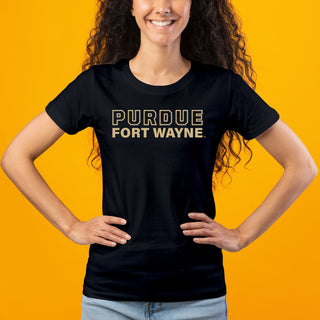 Purdue University Fort Wayne Mastodons Basic Block Womens Short Sleeve T Shirt - Black
