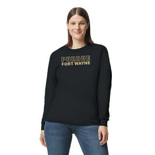 Purdue University Fort Wayne Mastodons Basic Block Long Sleeve T Shirt - Black