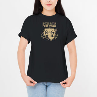 Purdue University Fort Wayne Mastodons Primary Logo Short Sleeve T Shirt - Black