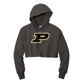 Purdue Tone Motion P Champion Women’s RW Crop Hoodie - Charcoal Heather