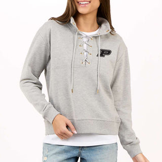 Purdue Motion P EMB Women's Lace Up Pullover - Oxford Heather