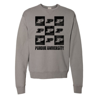 Purdue Checkerbox CW Garment-Dyed Crewneck - Concrete