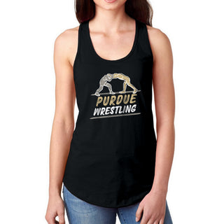 Purdue Wrestling Sketch Racerback Tank Top - Black