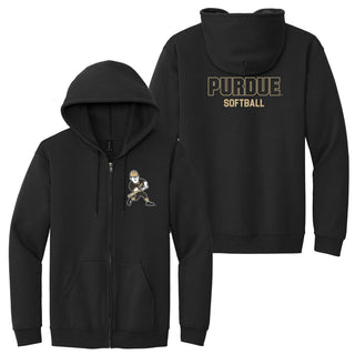 Purdue Pete Softball Mascot Mark LC Zip Hoodie - Black
