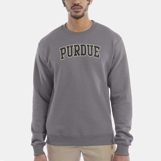 Purdue Arch Applique Champion Powerblend Crewneck - Stone Grey