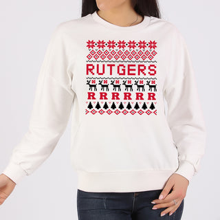 Rutgers Scarlet Knights Ugly Holiday Sweater Crewneck - White