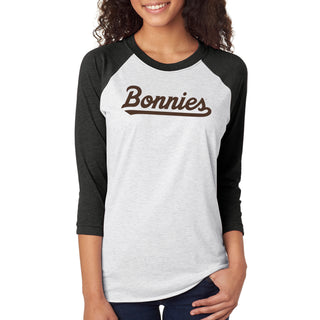 St. Bonaventure Script Wordmark Triblend T-Shirt - 3/4 Sleeve Raglan - White/Black