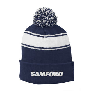 Samford Wordmark EMB Pom Pom Beanie - Navy/White