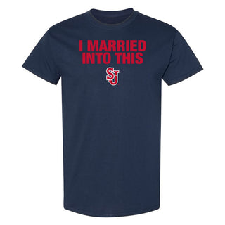 St John's Red Storm I Married Into This T-Shirt - Navy