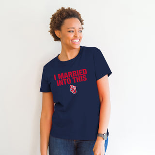 St John's Red Storm I Married Into This T-Shirt - Navy
