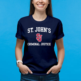 St John's Red Storm Arch Logo Crimninal Justice T-Shirt - Navy