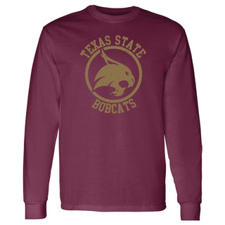 Texas State Bobcats Distressed Circle Logo Long Sleeve T-Shirt - Maroon