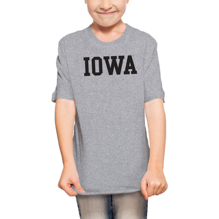 University of Iowa Hawkeyes Basic Block Youth Short Sleeves T Shirt - Sport Grey