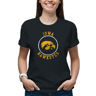 University of Iowa Hawkeyes Distressed Circle Logo Short Sleeve T Shirt - Black