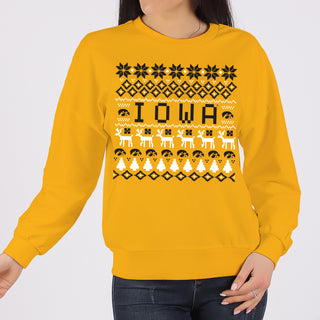University of Iowa Hawkeyes Holiday Sweater Crewneck Sweatshirt - Gold