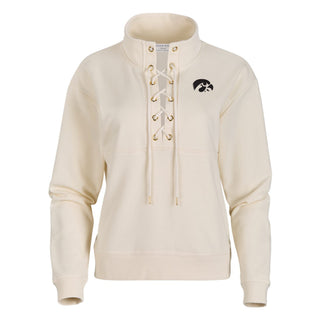 Iowa Tigerhawk EMB Women's Lace Up Pullover - Natural