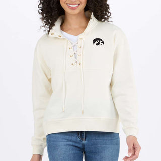 Iowa Tigerhawk EMB Women's Lace Up Pullover - Natural