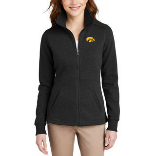 Iowa Hawkeyes Primary Logo Ladies Slub Fleece Full-Zip Jacket - Black