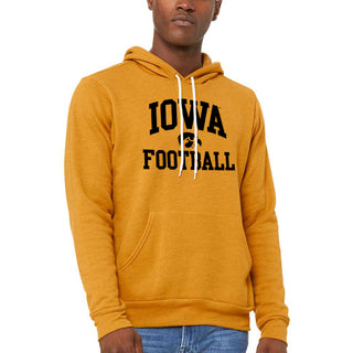 Iowa Arch Logo Football Sponge Fleece Hoodie - Heather Mustard