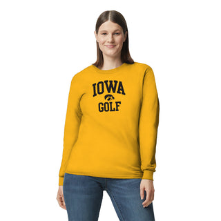 University of Iowa Hawkeyes Arch Logo Golf Long Sleeve T Shirt- Gold