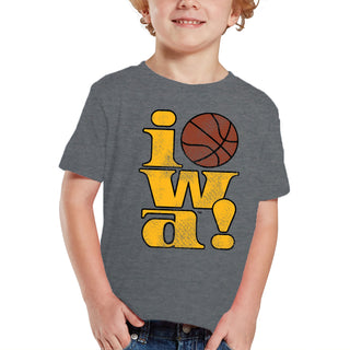 Iowa 90s Basketball Logo Toddler T-Shirt - Deep Heather