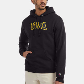 Iowa Arch Applique Champion Powerblend Hoodie - Black