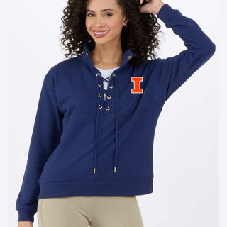 Illinois Block I EMB Women's Lace Up Pullover - Navy