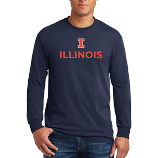 University of Illinois Fighting Illini Institutional Logo Cotton Long Sleeve T-Shirt - Navy