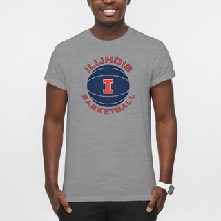 Illinois Fighting Illini Basketball Circle Logo Cotton T-Shirt - Sport Grey