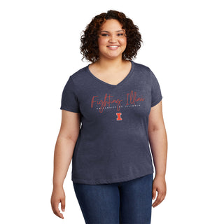 Illinois Thin Script Womens VIT Vneck T-Shirt - Heathered Navy