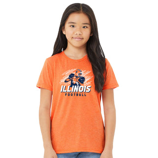 Illinois Football Action Triblend Youth T-Shirt - Orange Triblend
