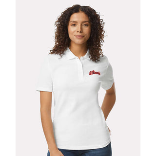 Illinois Script EMB Womens Softstyle Pique Polo