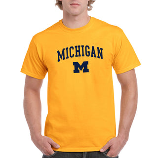 Arch Logo University of Michigan Basic Cotton Short Sleeve T Shirt - Gold