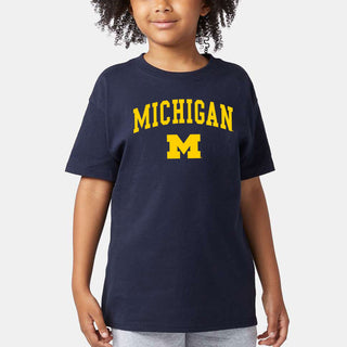 Michigan Arch Logo Champion Youth Tagless T-Shirt - Navy