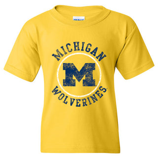 Michigan Distressed Circle Logo Youth T-Shirt - Daisy