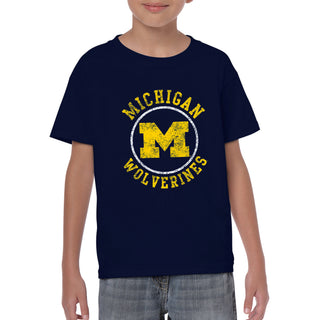 Michigan Distressed Circle Logo Youth T-Shirt - Navy