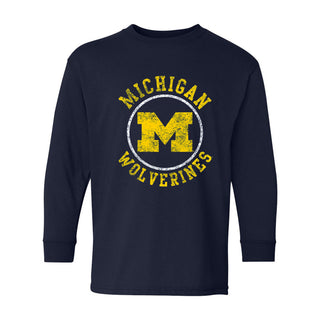 Michigan Distressed Circle Logo Youth Long Sleeve