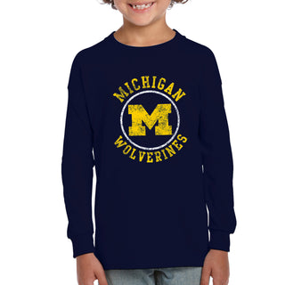Michigan Distressed Circle Logo Youth Long Sleeve