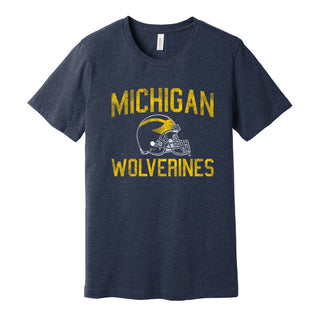 Michigan Faded Football Helmet CVC Jersey T-Shirt - Heather Midnight Navy