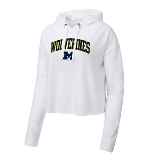 Wolverines Arch Outline Women's Crop Hoodie - White Triad