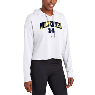 Wolverines Arch Outline Women's Crop Hoodie - White Triad