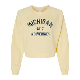 Michigan Vintage Year Arch Women's Raglan Crewneck - French Vanilla