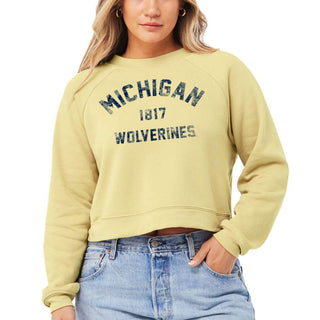 Michigan Vintage Year Arch Women's Raglan Crewneck - French Vanilla