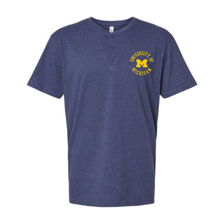 Michigan Old School Circle Unisex CVC Henley Tee - Heather Indigo