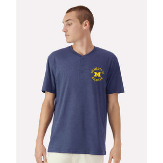 Michigan Old School Circle Unisex CVC Henley Tee - Heather Indigo